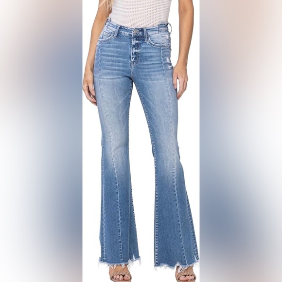 Flying Monkey Denim - Flying Monkey Jeans High Rise Flare with Front Yolk Detail. Size 27x33.
